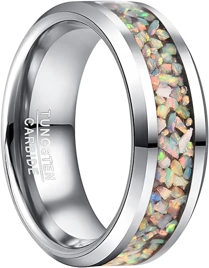2024 Fashion Jewelry 8mm Tungsten Wedding Rings Men Women Pattern Crushed Opal Inlay Engagement Ring
