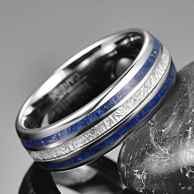 Fashion Jewelry Custom Engrave Man Ring Inlay Real Lapis Lazuli Stone Tungsten Rings Wedding Tungsten Rings Men Silver