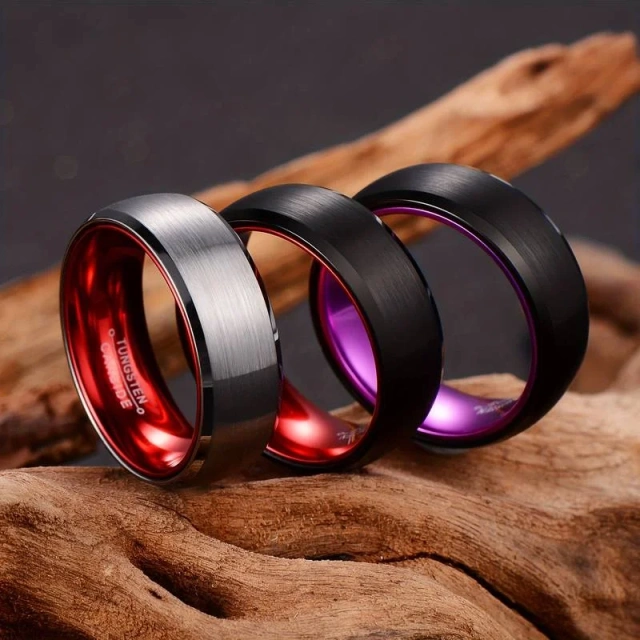 Womens High Polished Wedding Band 8mm Anodized Red Aluminum Sleeve Inlay Domed White Ceramic Ring