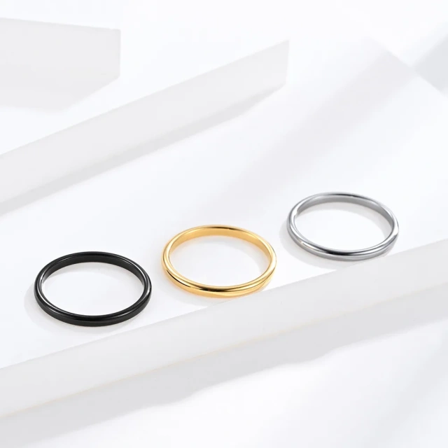 Custom 2mm Wide Fashion Rings Simple Silver Gold and Black Tungsten Steel Wedding Bands for Couples