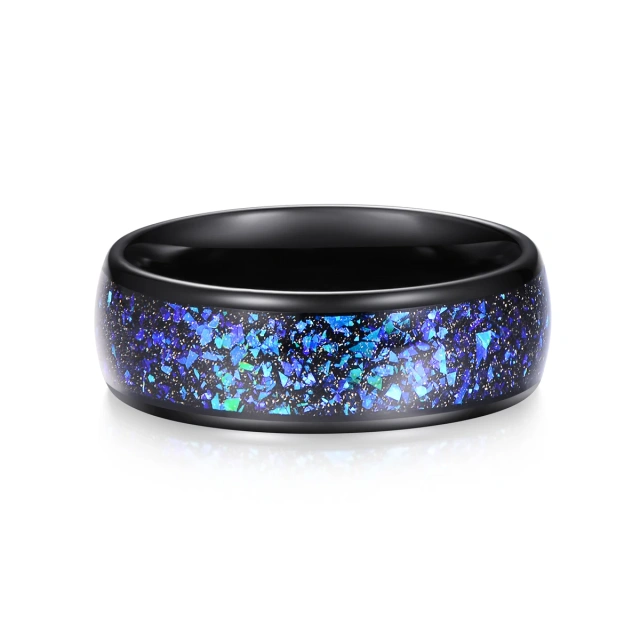 Custom 8mm Tungsten Carbide Ring Black Domed Inlay Holographic Galaxy Glitter for Mens Women Wedding Bands Rings Fashion Jewelry