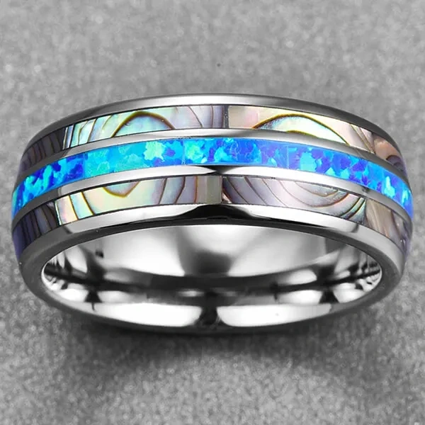 Wholesale 8mm Genuine Opal Abalone Shell Inlay Tungsten Carbide Ring for Men Women Fashion Engagement Wedding Band