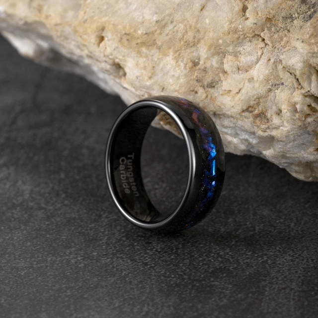 Fashion Men Jewelry 8mm Blue Opal galaxy Ring Luxury Band Tungsten Ring for Men and Women Wedding Ring