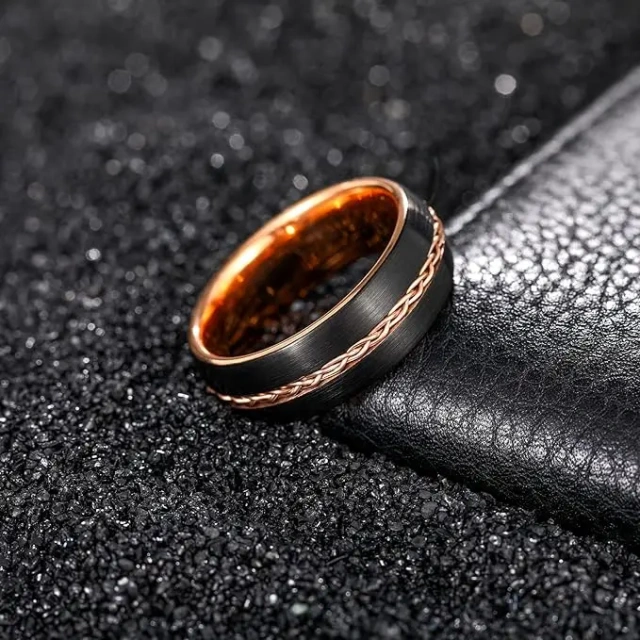 Ouyuan Luxury Jewelry Rose Gold Plated Steel Inlay Black Plated Tungsten Carbide Ring Mens