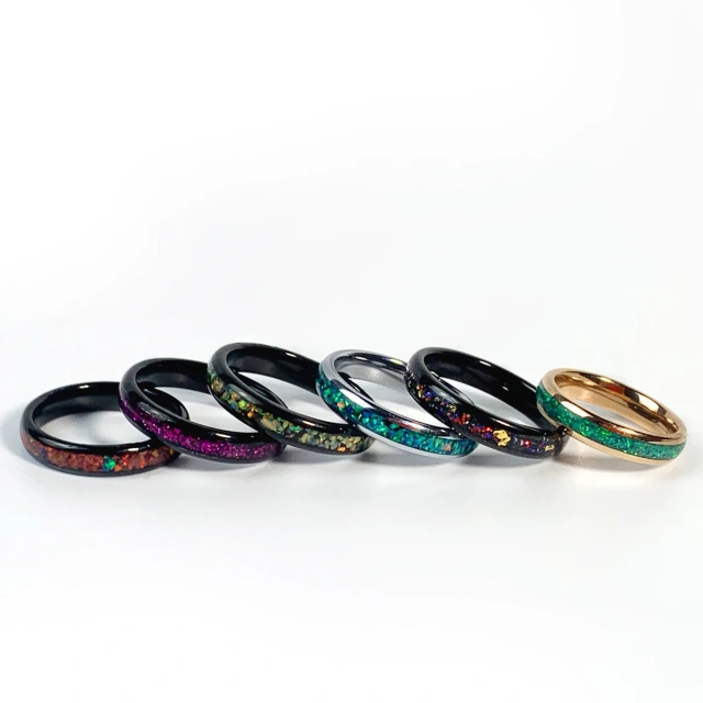 Ouyuan 8mm Engagement Promise Wedding Band for Men Women Imitated Red Agate Chip Inlay Domed Black Tungsten Ring