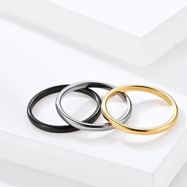 Custom 2mm Wide Fashion Rings Simple Silver Gold and Black Tungsten Steel Wedding Bands for Couples