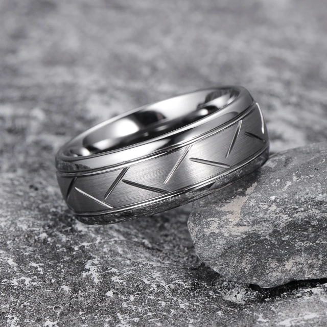 Guangzhou Factory Direct Sales 8mm Domed Grooved Brushed Black Tungsten Carbide Ring for Men Women Wedding Band Comfort Fit