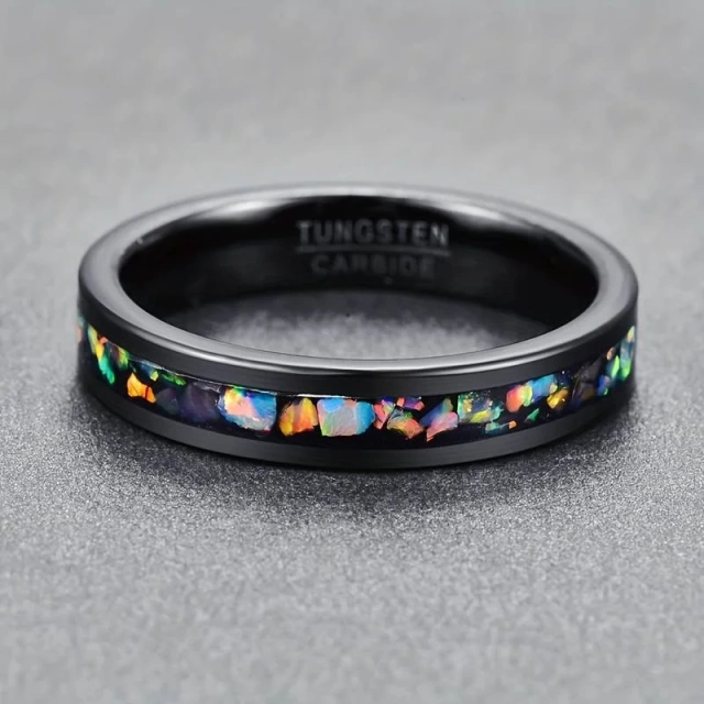Custom Logo 4MM Width Tungsten Carbide Ring Black Plated Fire Opal Tungsten Rings for Women Men Fashion Jewelry
