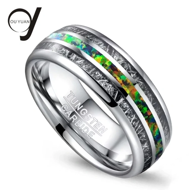 Mens Wedding Band Man Opal Ring Tungsten Opal and Meteorite Ring,8mm Engagement Rings for Women 1pcs/opp Bag Customized Size
