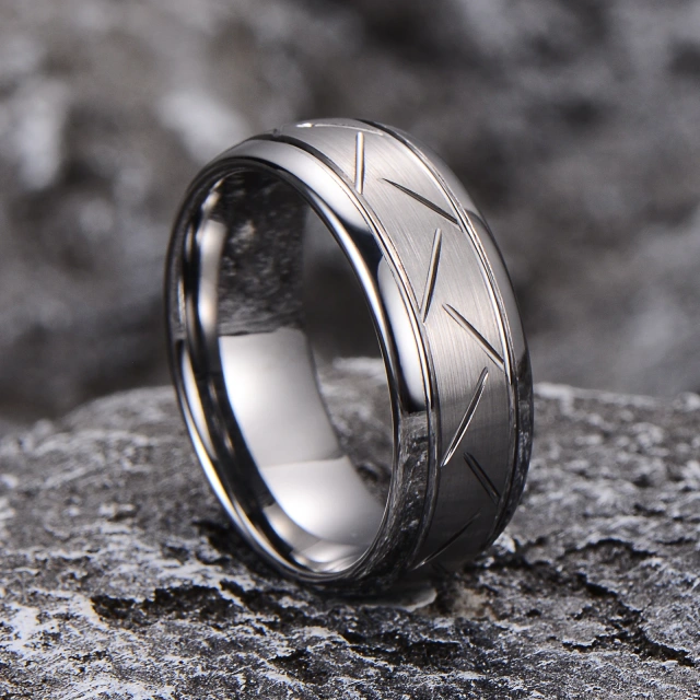 Guangzhou Factory Direct Sales 8mm Domed Grooved Brushed Black Tungsten Carbide Ring for Men Women Wedding Band Comfort Fit