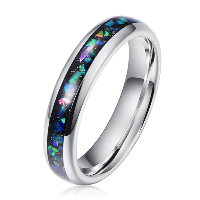 High Quality in Stock Jewelry Colorful Fragments Inlay Domed Polished Shiny 4mm Tungsten Ring for Men Women Comfort Fit