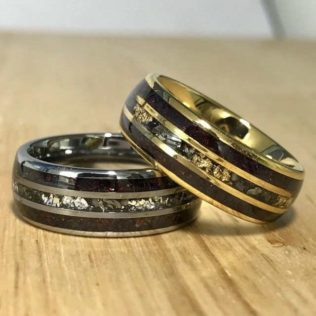 Fashion Rings 8mm Red Opal Meteorite Inlay Silver 18K Gold Plated Tungsten Ring Men Women Wedding Band Rings comfort Fit