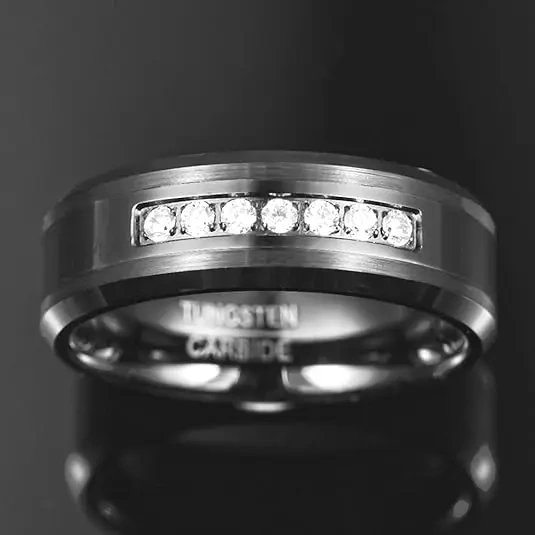 Ouyuan Jewelry 8mm Wholesale Men Women Engagement Eternity Wedding Band CZ Stone Inlay All Around Black Tungsten Carbide Ring