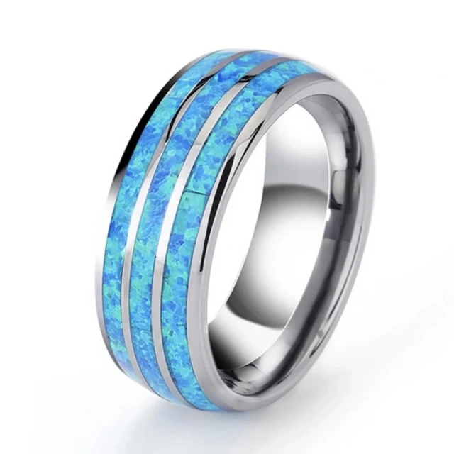 Popular Fashion Jewelry Tungsten Steel Ring Silver Engagement Band Tungsten Carbide Opal Inlay Opal Ring Wedding Rings for Men