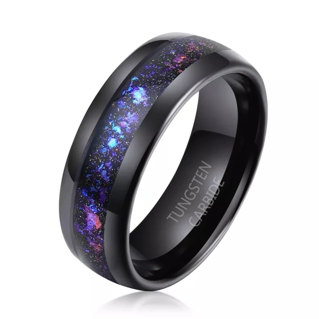 4mm/8mm Black Tungsten Wedding Band Men Classic Style Purple Blue Galaxy Gravel Inlay Engagement Jewelry
