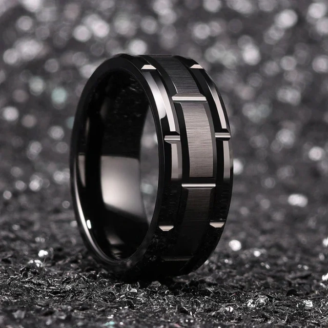 Fashion Rings Newest Design Eternity 8mm His and Her Set Brick Pattern Brushed Center Tungsten Ring Wedding Rings Couple Set