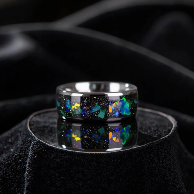 Men Tungsten Galaxy Series Men Ring Inlay Colorful Opal Wedding Band Black Men Luxury Tungsten Carbide Ring comfort It