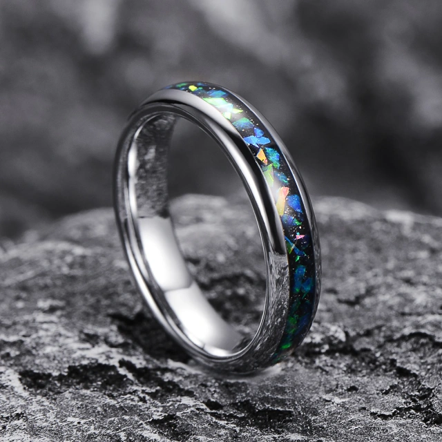 High Quality in Stock Jewelry Colorful Fragments Inlay Domed Polished Shiny 4mm Tungsten Ring for Men Women Comfort Fit