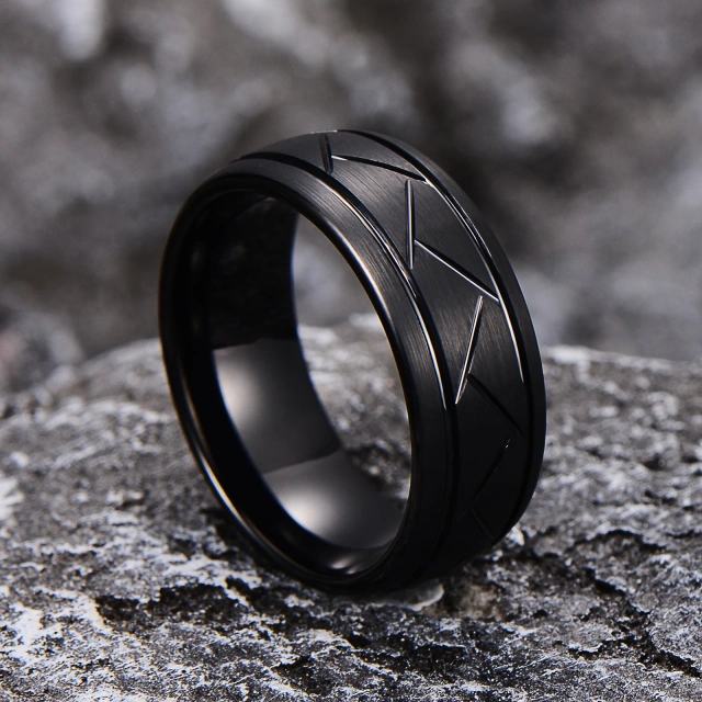 Guangzhou Factory Direct Sales 8mm Domed Grooved Brushed Black Tungsten Carbide Ring for Men Women Wedding Band Comfort Fit