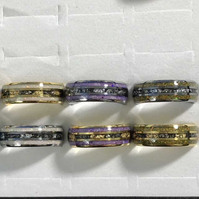 Factory Fashion Rings 8mm Purple Opal Meteorite Gold Foil Inlay 18K Gold Plated Tungsten Ring Men Women Wedding Band Rings