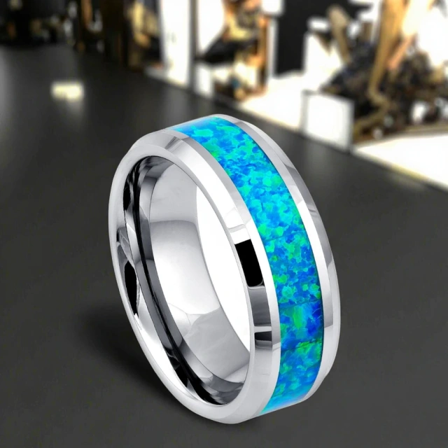 Wholesale Men's Tungsten Carbide Wedding Rings with 8MM 6MM 4MM Opal Inlay Fashion Jewelry for Engagement Gift Party