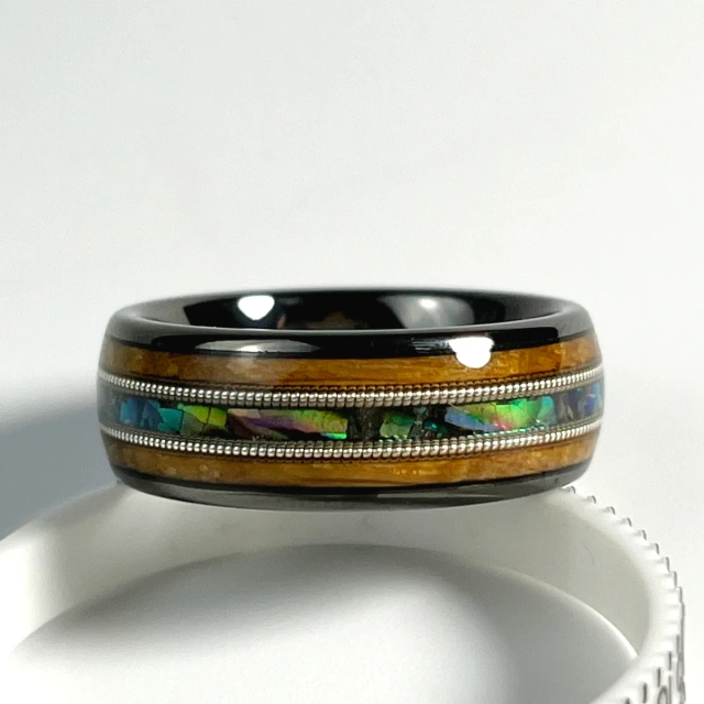 Custom Tungsten Opal Inlay Ring for Men Wholesale Engagement Wedding Band Whiskey Barrel Wood Classic for Parties Anniversaries