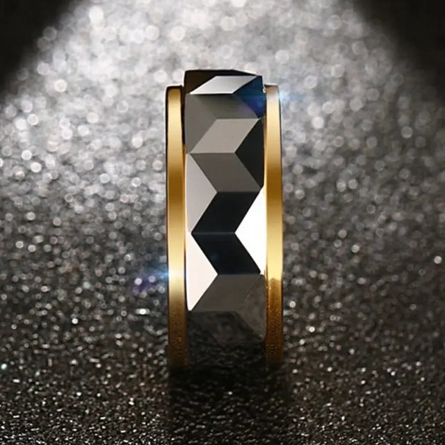 Ouyuan Wholesale 18K Gold Plated Tungsten Ring Wedding Geometric Rings Couple Set Gift Rings for Men Comfort Fit