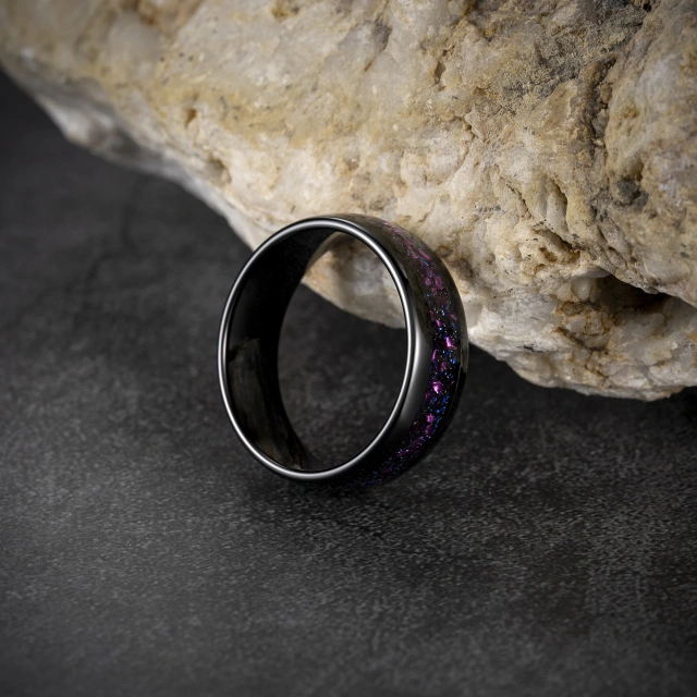 New Arrived 8mm Opal Inlay Luxury Wedding Band Engagement Rings Black Tungsten Ring for Men and Women comfort It