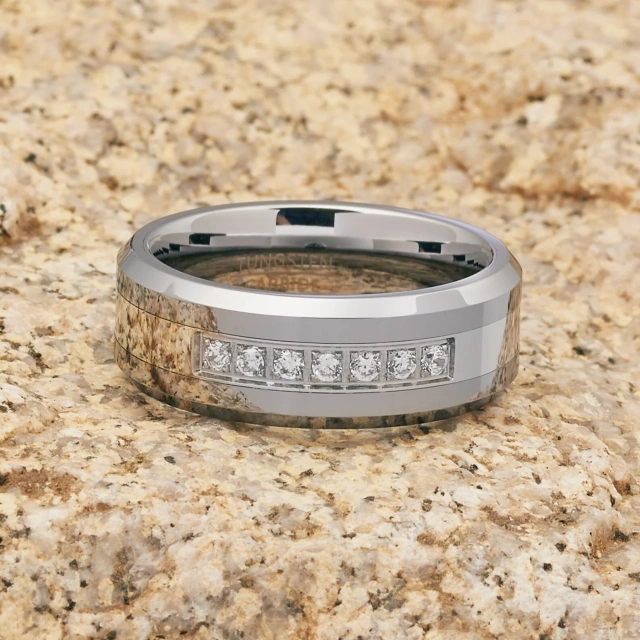 8mm Tungsten Ring for Men Women Engagement Promise Wedding Band Cubic Zircon Stone Inlay Comfort Fit