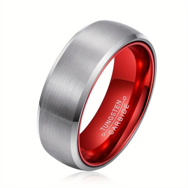 Womens High Polished Wedding Band 8mm Anodized Red Aluminum Sleeve Inlay Domed White Ceramic Ring
