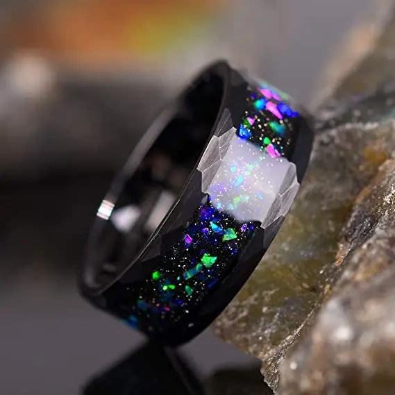 Black Color Plated Tungsten Carbide Rings Fashion Jewelry 4mm 6mm 8mm 10mm Opal Rings for Men