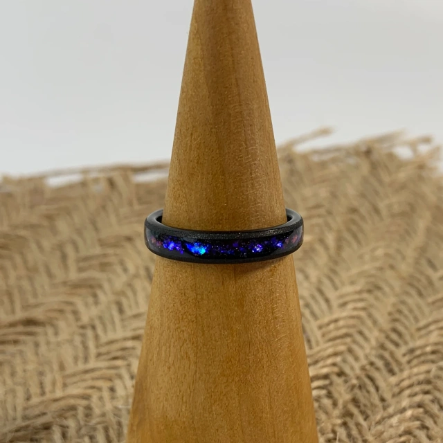 Couple Wedding Band Polished Gold Sandblast Black Tungsten Ring With Sandstone Inlay