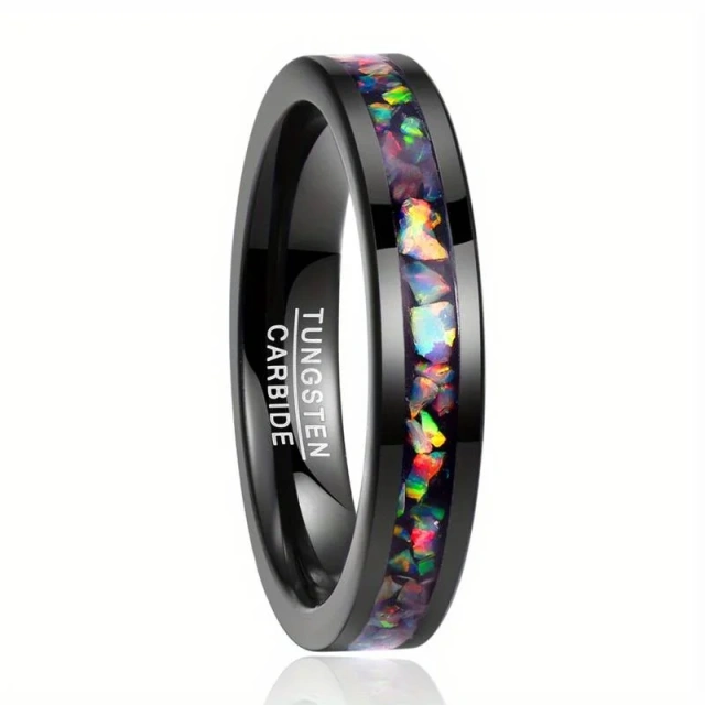 Custom Logo 4MM Width Tungsten Carbide Ring Black Plated Fire Opal Tungsten Rings for Women Men Fashion Jewelry