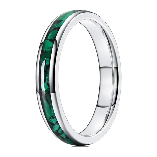 Ouyuan Jewelry Turquoise Inlay 4mm Tungsten Carbide Ring Plated Silver Wedding Band Couple Men and Women comfort It Ring