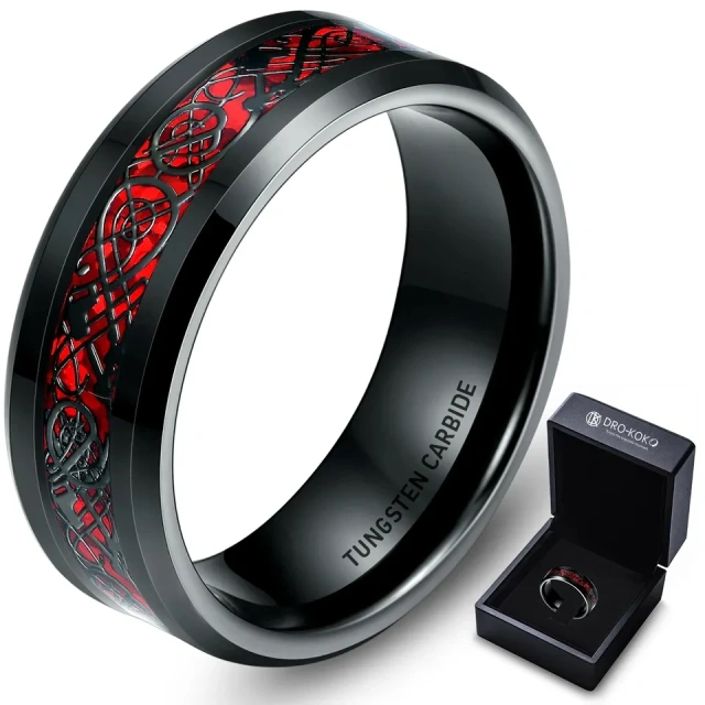 Wholesale Jewelry Custom 8mm Grooved Beveled 8mm Black Tungsten Rings for Men