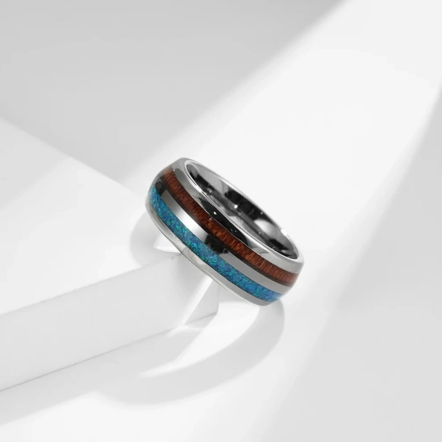 Wholesale Fashion Jewelry Tungsten Ring Abalone Shell Blue Opal Koa Wood Inlay for Men Women Engagement Wedding Band
