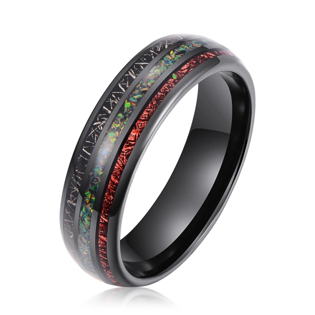 Ouyuan Hardware Jewelry RTS 6mm Wedding Band Rings Men Inlay Opal Black Men Tungsten Carbide Ring comfort Fit