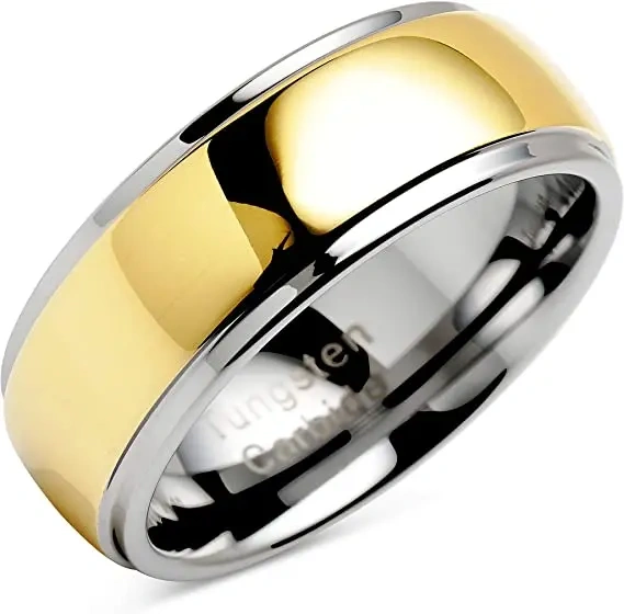 Engraved Personalized Tungsten Rings for Men Women Wedding Band Two Tones Gold Mirror Finish Polishing Rings Men