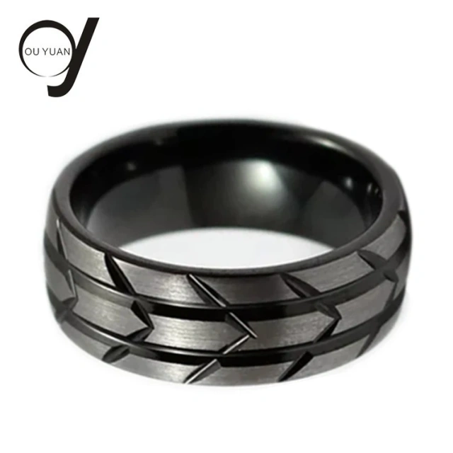 Camo Wedding Man Bands Black Tungsten Carbide Ring Grooved Big Engagement Ring