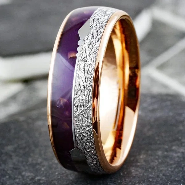 Trending Custom Tungsten Women Men Rings With Agate Inlay Luxury Gold Plated Tungsten Ring Wedding Ring Fashion Jewelry