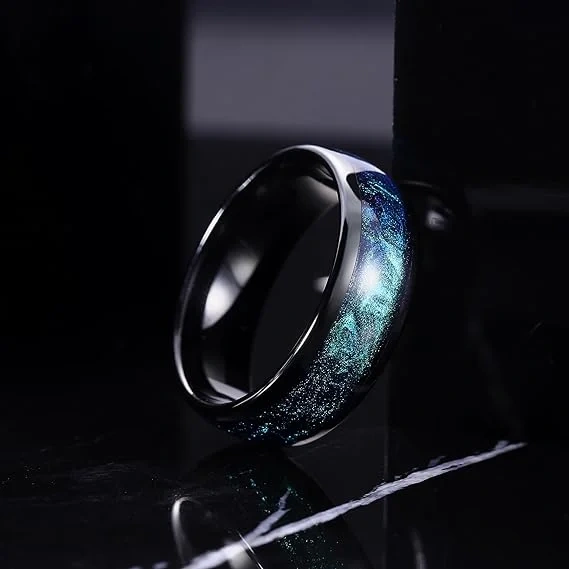 Custom IP Black Plated 8MM Men Wedding Band Galaxy Space Tungsten Jewelry for Women Men Wedding Ring Fashion Rings