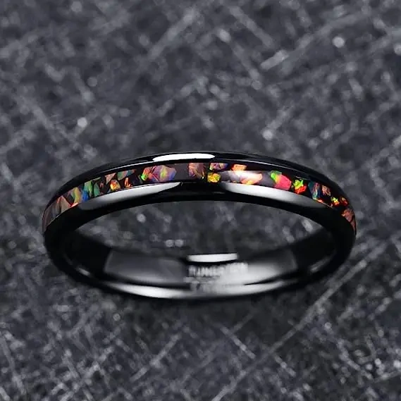 Luxury Stone Inlay Tungsten Carbide Ring galaxy Opal Tungsten Ring for Men