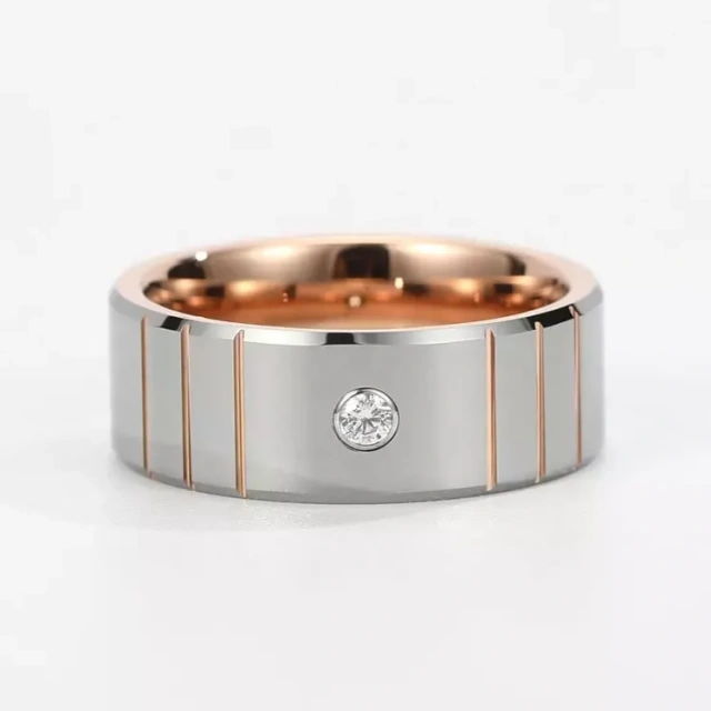 High Quality 8mm Silver Tungsten Carbide Ring Rose Gold Edges Wedding Ring Set Anniversary Gift Men Women comfort Fit