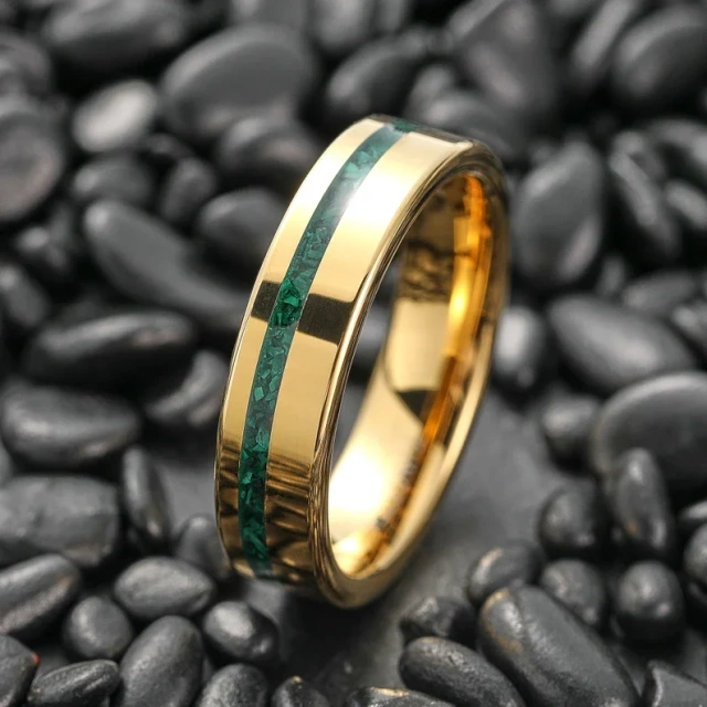 Fashion Jewelry Custom Tungsten Men Women 6MM Gold Silver Tungsten Carbide Ring for Men Malachite Wedding Ring Jewelry Set
