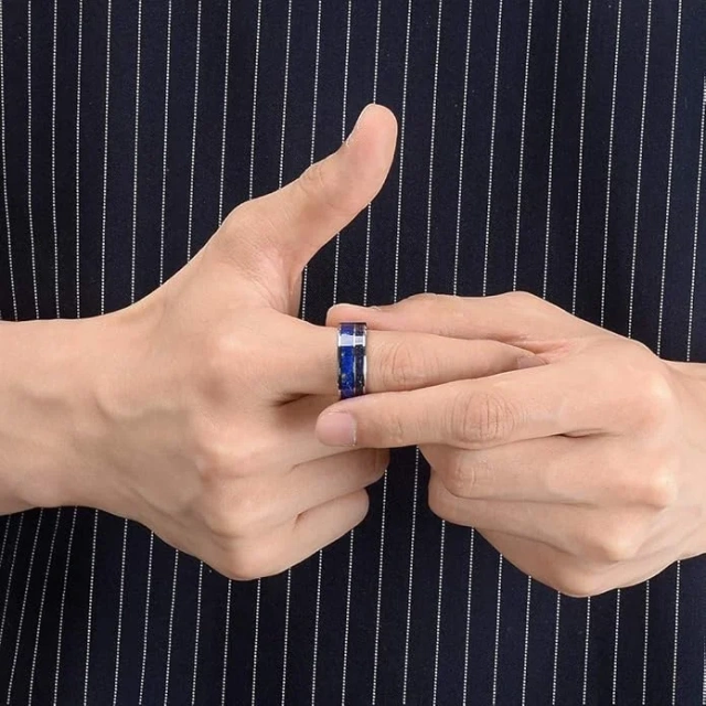 Wholesales Stained Wood and Blue Sandstone Inlaid Fashion Jewelry for Women Men Tungsten Ring Tungsten Wedding Rings