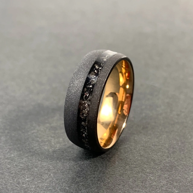 4MM and 8MM Authentic Tungsten Carbide Crushed Inlay Black Meteorite Tungsten Ring Gold Sandblasted Tungsten Rings