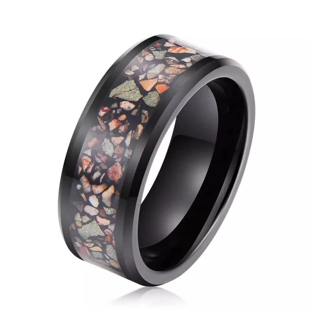 Trending Custom Tungsten Jewelry 8MM Inlay Natural Stone Men Fashion Rings Stone Tungsten Rings Black Tungsten Carbide Ring