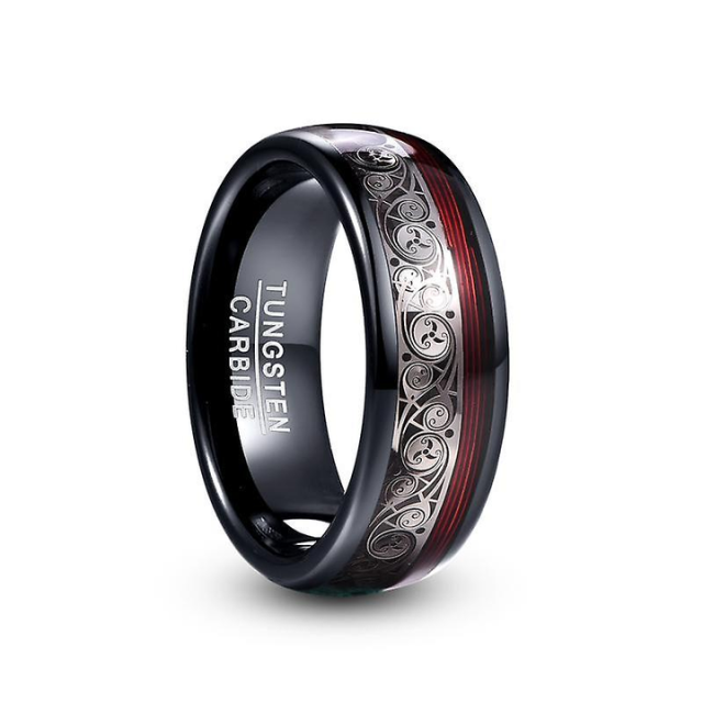 High Quality Tungsten Carbide Guitar String Ring New Design Triple Spiral Pattern Inlay Plating Black+Red