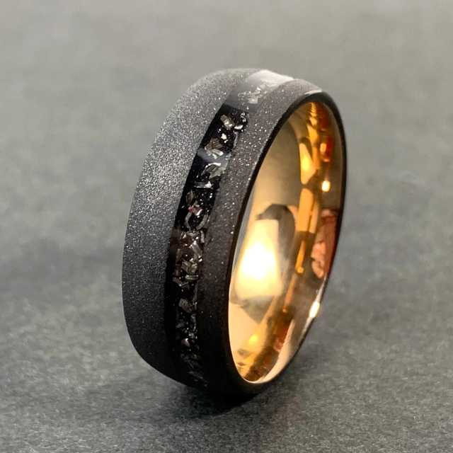 4MM and 8MM Authentic Tungsten Carbide Crushed Inlay Black Meteorite Tungsten Ring Gold Sandblasted Tungsten Rings