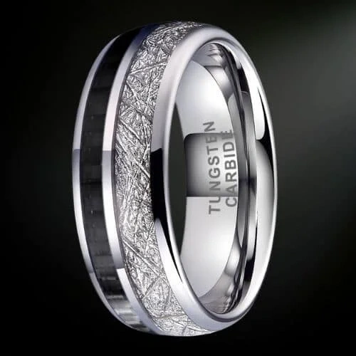 Men Jewelry Silver Plated Inlay Carbon Fiber Tungsten Ring Custom Accepted